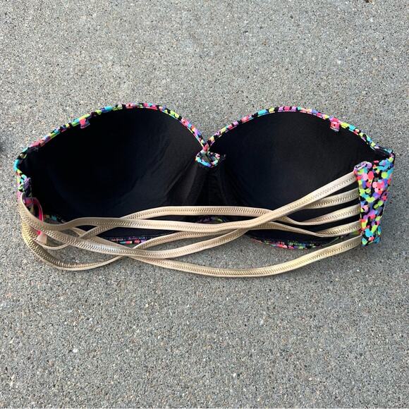 Victoria’s Secret 36C Gold Strappy Back Neon Color Dot Underwire Bandeau Bikini - Picture 2 of 5